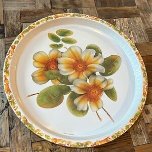 Floral Vintage Round Metal Tray Made In England